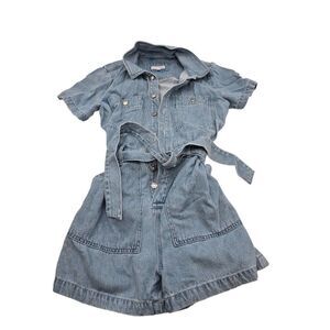 Belted Denim Romper silver buttons/snaps boho cottagecore beach wear nautical